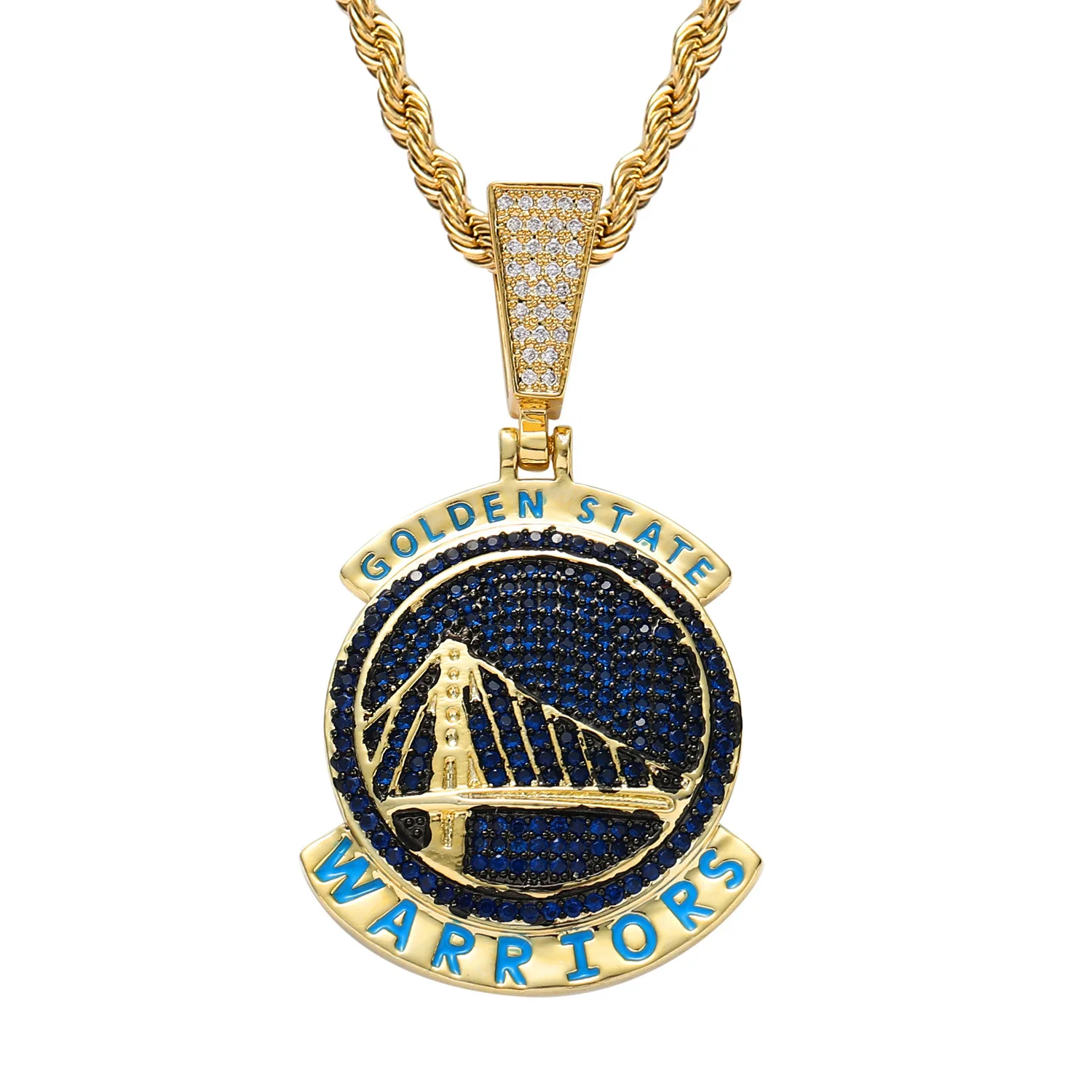 

Hiphop 5a cubic zirconia golden state warriors pendant basketball team necklace