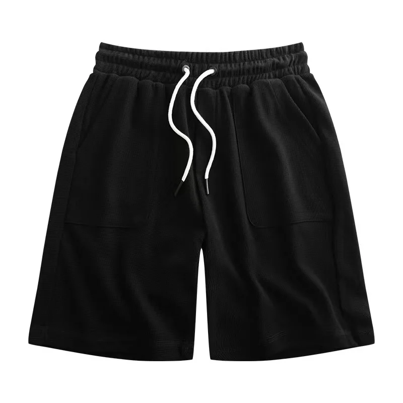 

PT848 Summer heavy pound drawstring knitted casual pants Waffle simple drawstring waist sports five point shorts men's