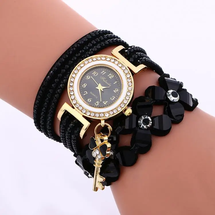 

Top selling Hot Ladies Four Flowers Korea Velvet Bracelet Watch Women Watch Quartz Wrist Watch Women, As shown