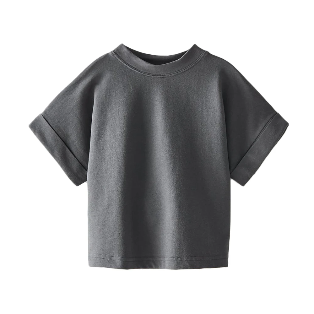 
toddler kids neutral loose fit blank tee shirt roll up short sleeve unisex baby solid tshirt  (62535957657)