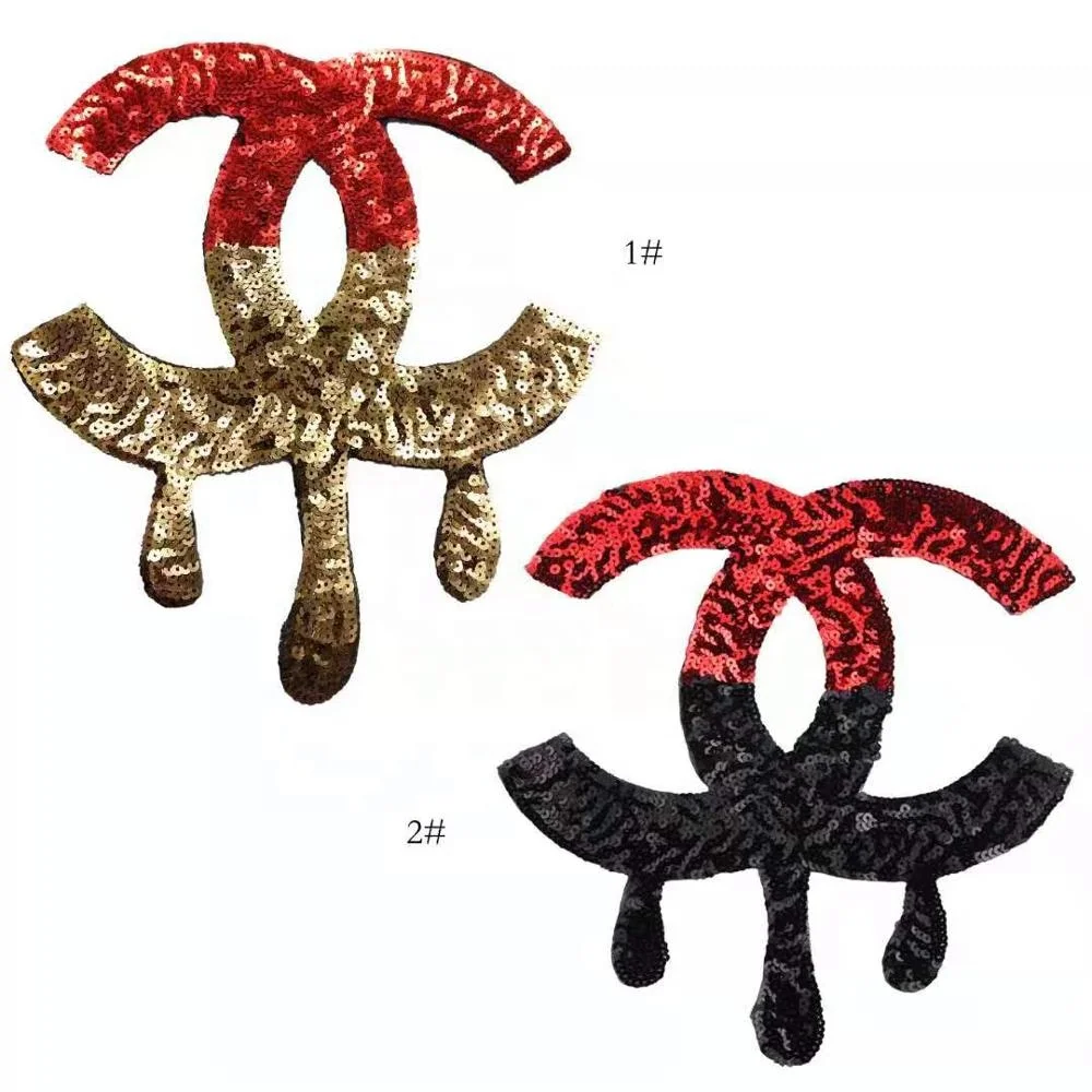 

Hot sale ! CC Sequin patch pattern sequin letter patches fashion iron on patch letter decorative embroidered badges 27*25cm, Custom color