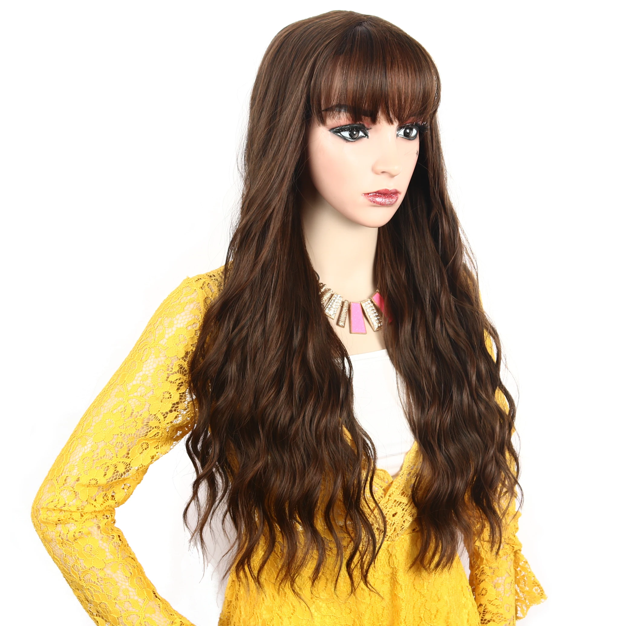 

Red Black Color Long Water Wave Hairstyle Wigs with Bangs For Women Synthetic Hair human hair bob lace front wig hair extensions, Colorful