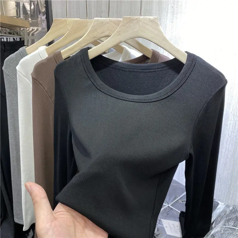 

TP0158 Fashionable New Style Velvet Fitted Knit Long Sleeve Shirts Casual Tops For Women 2021, Multi colors