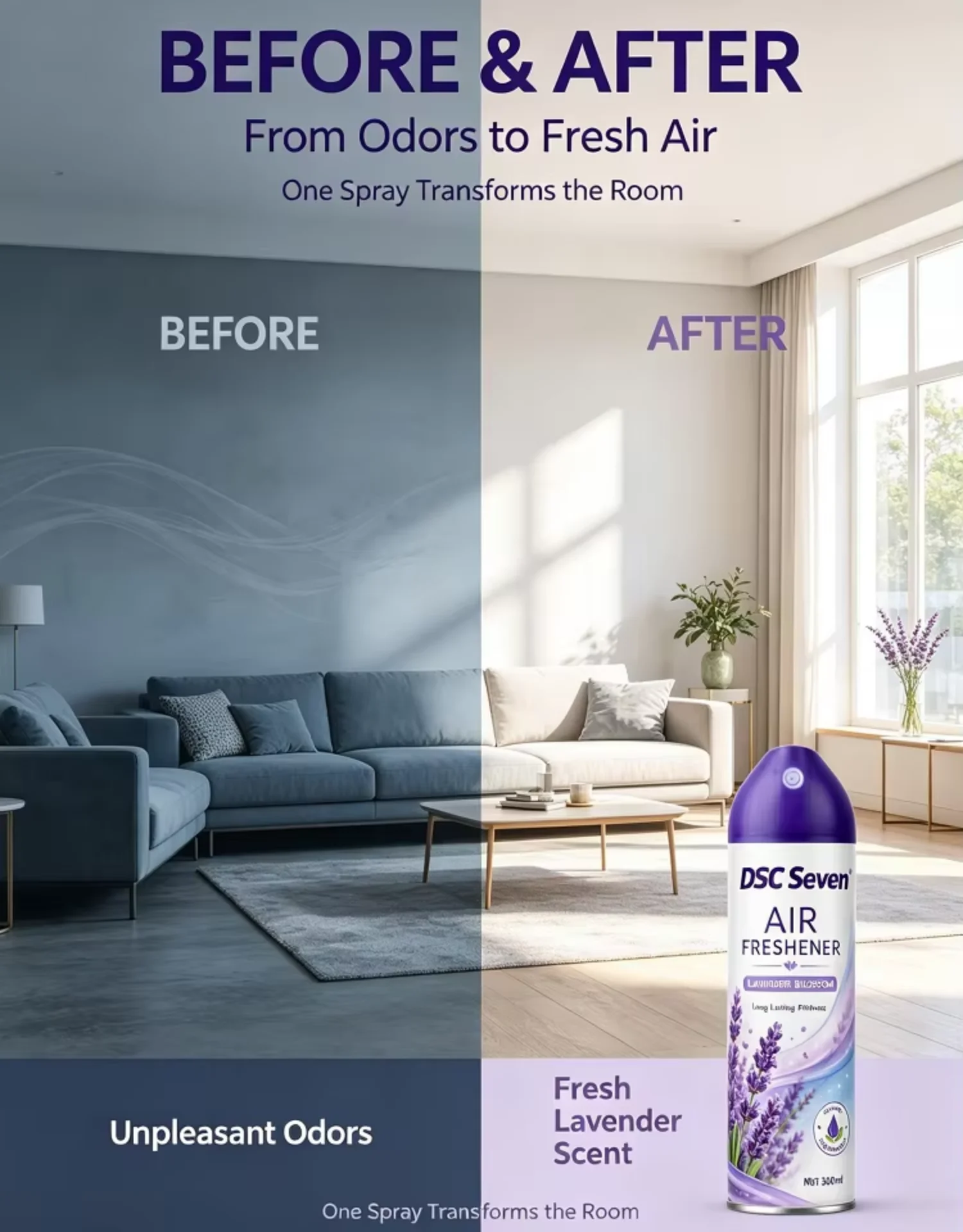 Private Label Lavender Scented Eco-Friendly Long-Lasting Aerosol Spray Air Freshener for Home & Office Use