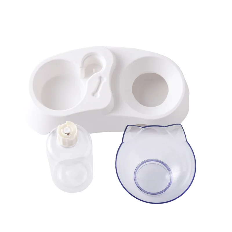 

protection cervical spine Cute cat ears oblique mouth double bowl pet teddy dog cat drinking food bowl