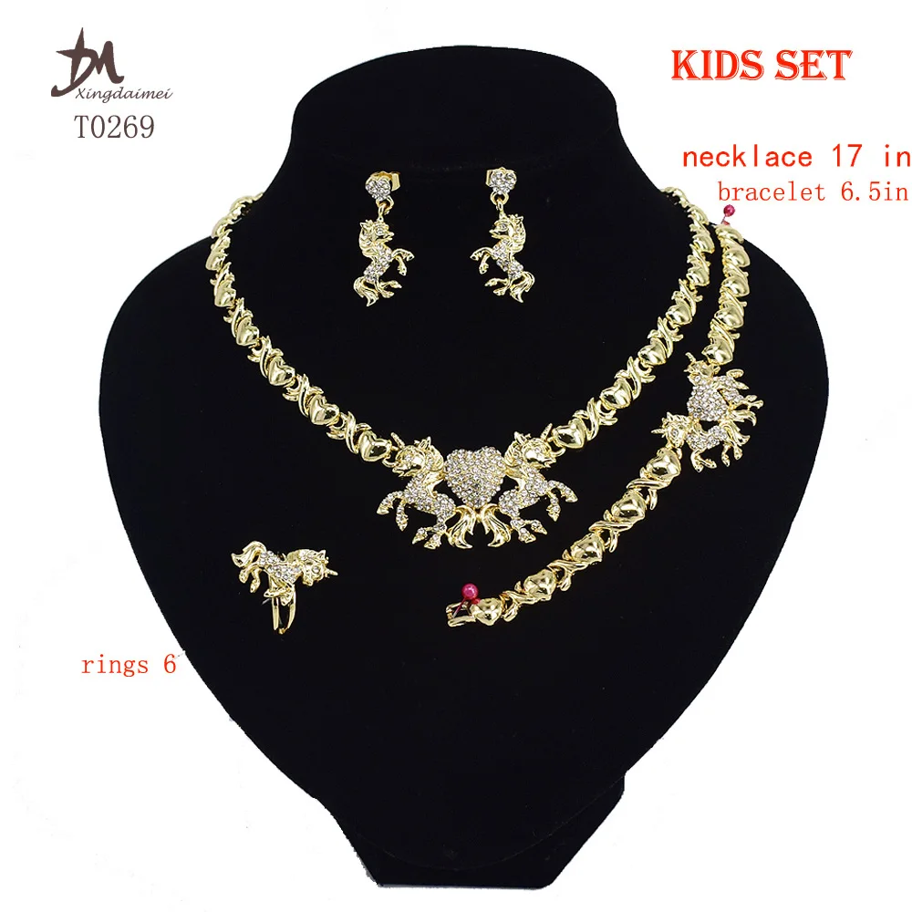 

T0269 fashion kids jewelry set 18k gold plated Girl Cute Unicorn jewelry set