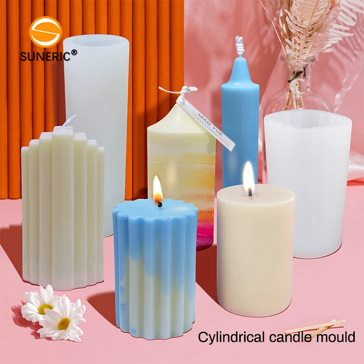 

Large resin silicone wax mould pillar candle mold with geometric cylinder taper tapered design, White