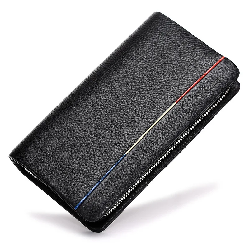 

Men Wallets Coin Pocket Long Zipper Purse Men Clutch Business Male Vintage Genuine Leather Large Wallet, Black, coffee, blue