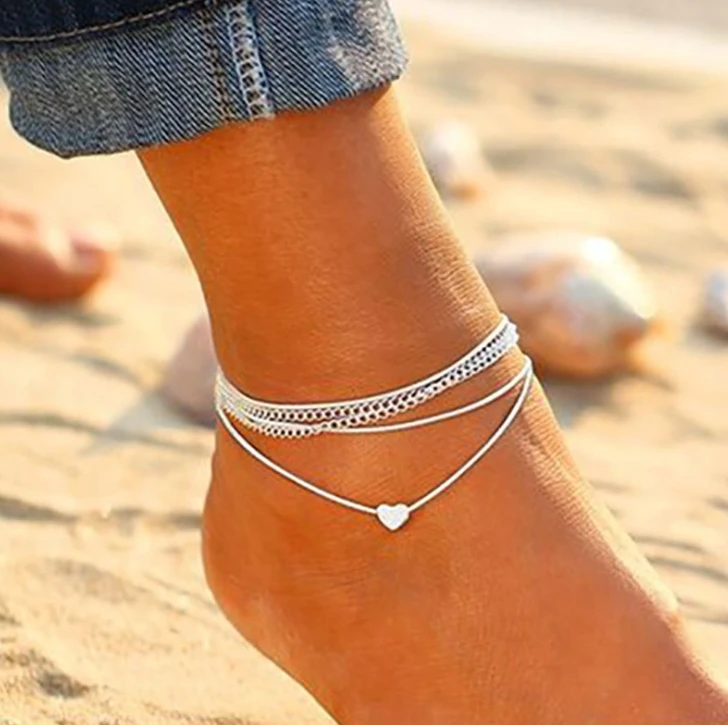 

Beach love multi-layer anklet bohemian peach heart double-layer chain women anklet jewelry