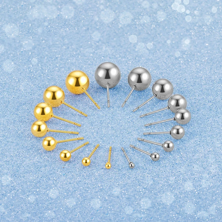 

G2221 Wholesale pendientes de acero inoxidable PVD Gold Plated Titanium Stainless Steel Women Ball Stud Fashion Jewelry Earrings