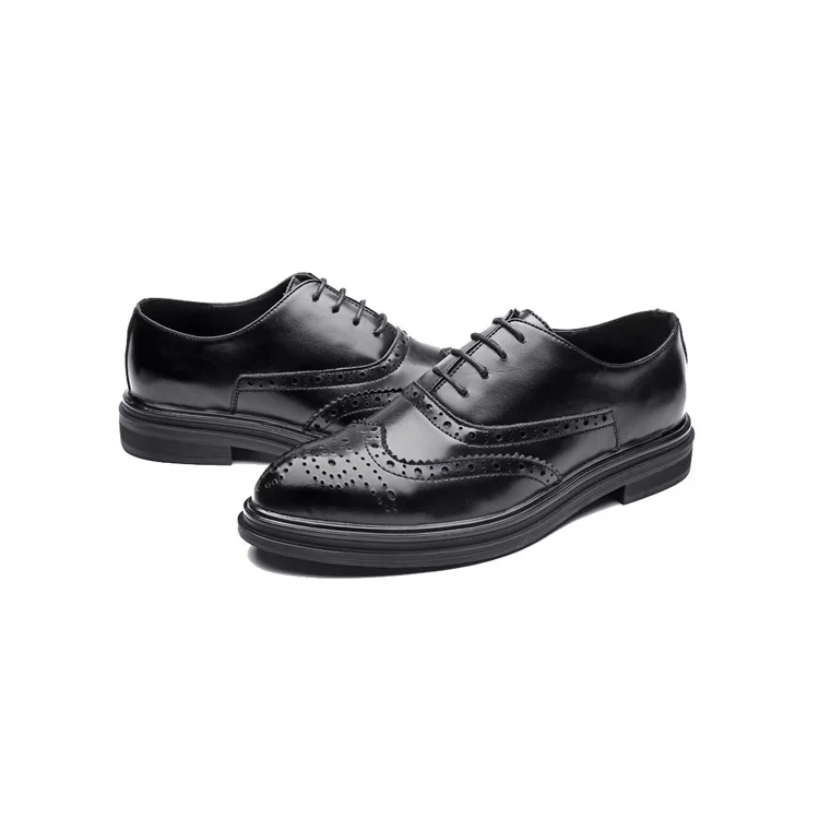 

High Reflective Genuine Leather Shoes Men Italian with Brogue Carved Style, Black brown