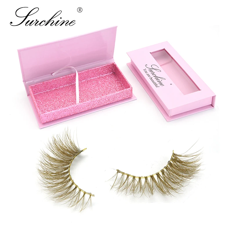 

Valentines day custom logo magnetic pink lash boxes gifts bulk 3d ginger yellow blonde colored mink strips false eyelashes, Colorful eyelashes