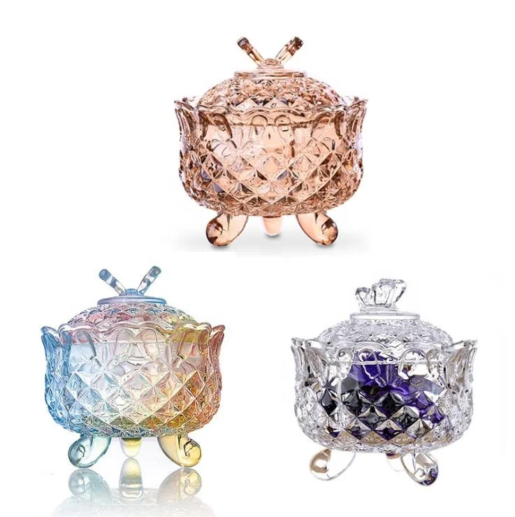 

Christmas crystal geo cut wide mouth round glass jars with glass lid