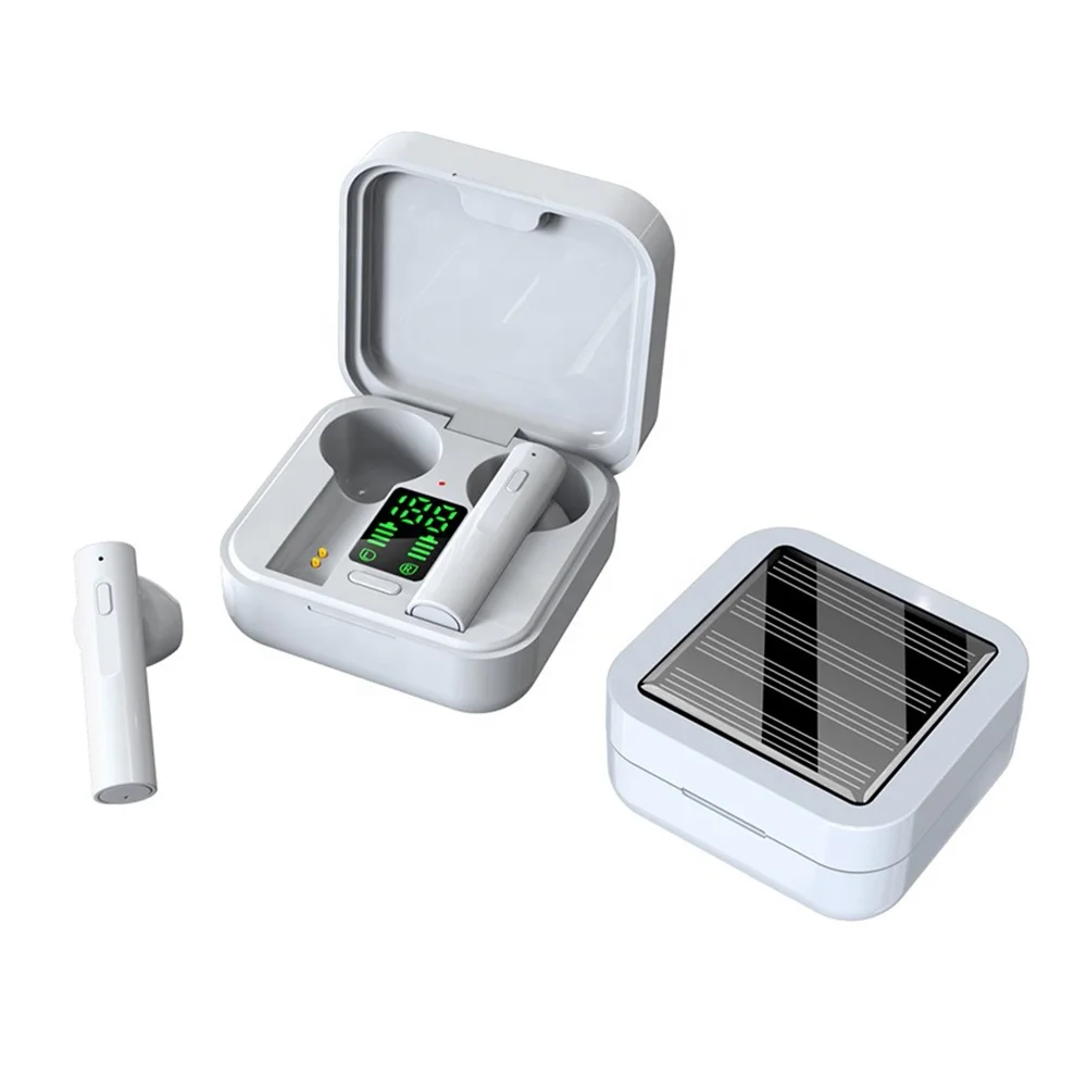 

Air6 Plus TWS BT5.0 Solar Charge Half In-ear Earphones Waterproof 260mAh Charge Box Power Display tws earbuds, White