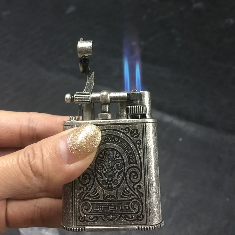 

JIFENGJF-086 custom brass copper flint butane gas refillable double jet flames cigar vintage Lighter with punch