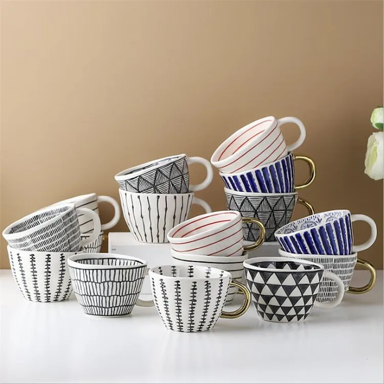 

Nordic Hand-painted Simple Large-capacity Tea Cup Home Office Breakfast Cup Creative Custom Logo Handle Ceramic Mug Coffee Cup
