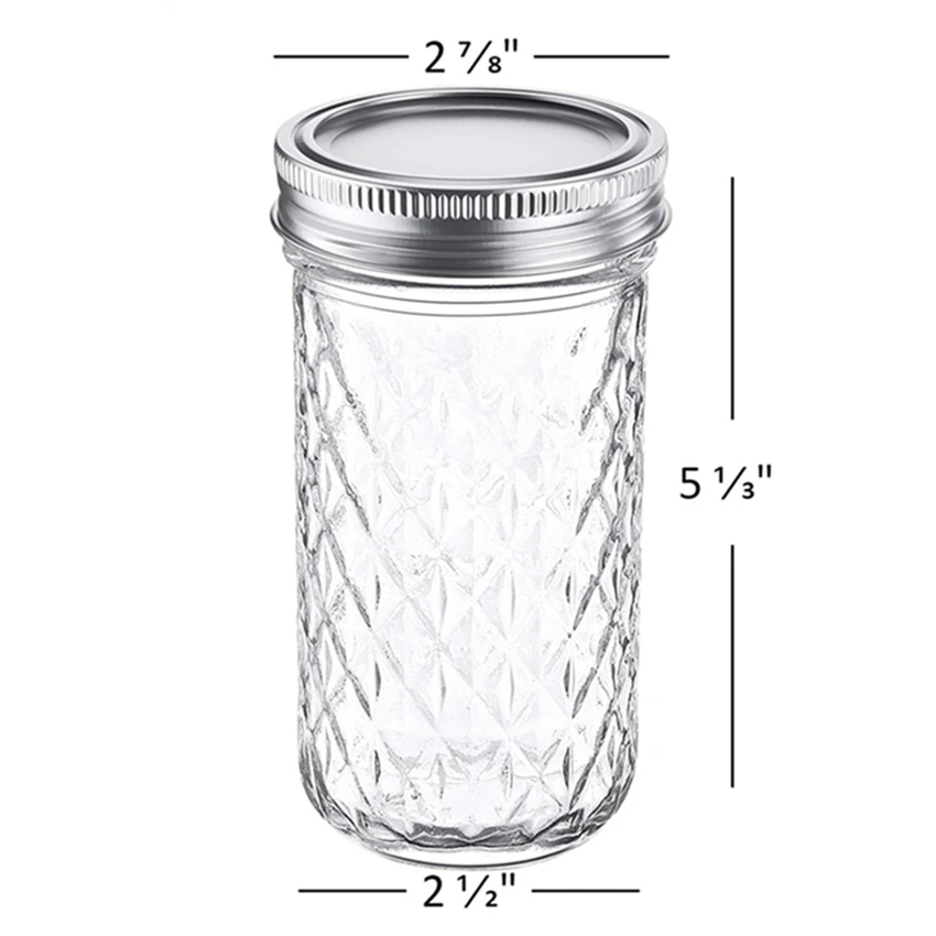 

12 Oz Mason Glass Regular Mouth Canning Jars with Airtight Lids & Band, Transparent