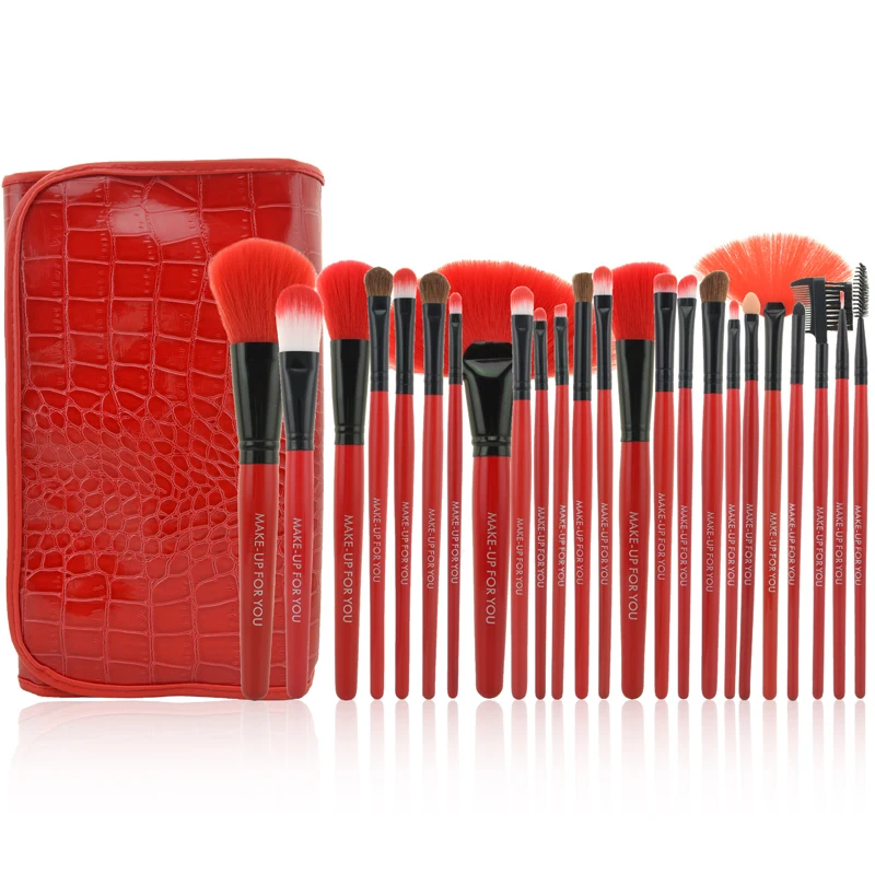 

Complete Sets 24pcs Fluffy Red Fibre Hair Travel Professional Eco Make Up Brushes