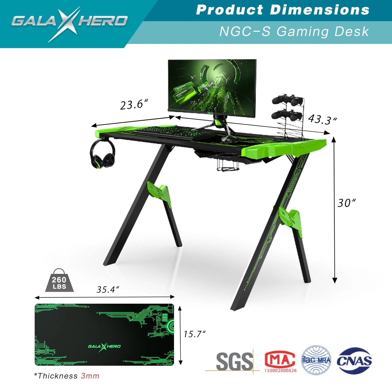 
NEW ITEM 1.2m Latest design RGB LED light gaming table PC computer gaming desk with carbon fiber MDF desktop 