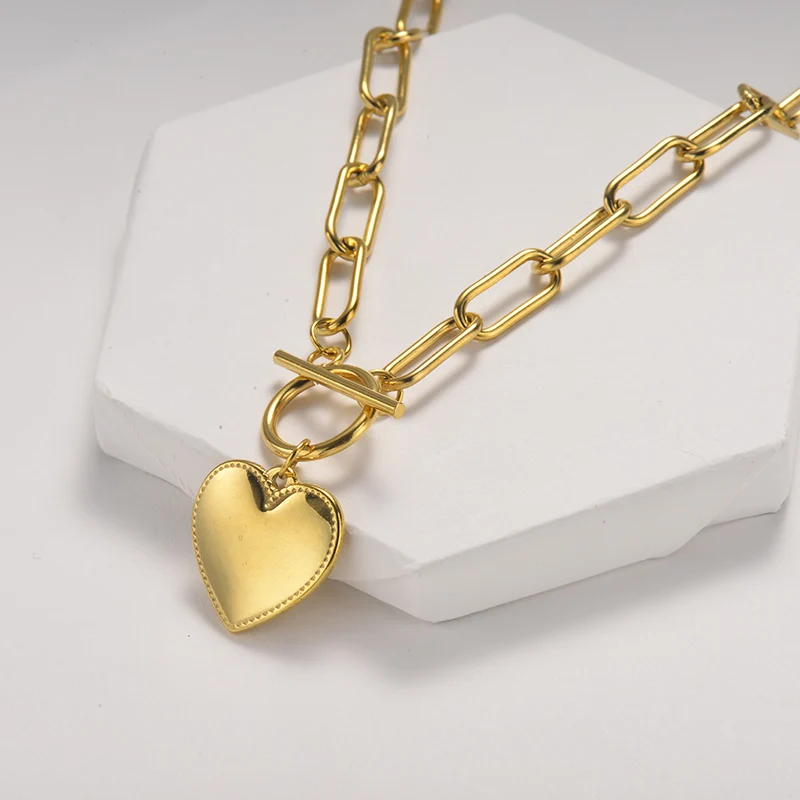 

Baoyan Fashion Wholesale Chunky Statement 18K Gold Plated Chain Heart Necklace Stainless Steel Jewelry Necklace