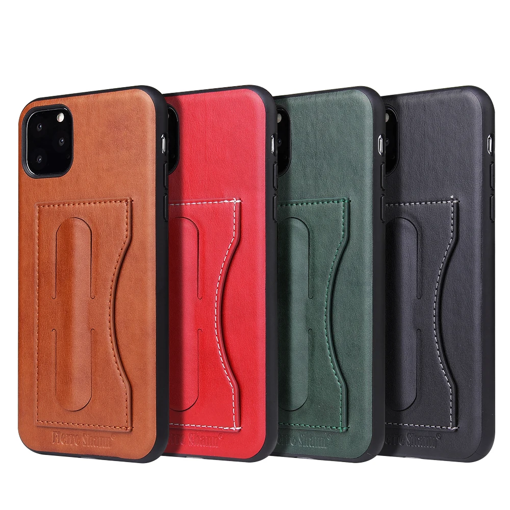 

FIERRE SHANN new leather phone case for new iPhone XI 11 cover case with card holder, Black;brown;red;green