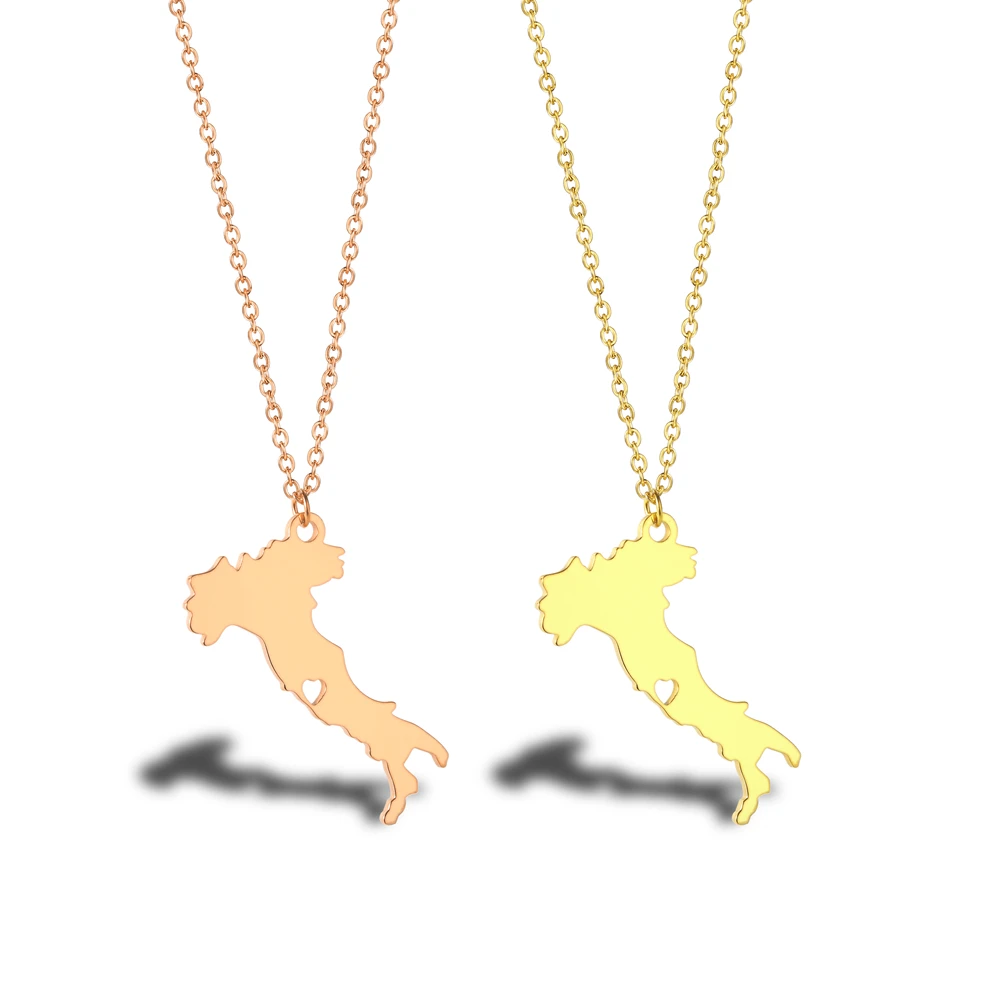 

Map Series Stainless Steel 18K Gold Plated Italy Country Map Necklace For Women Collana Gioielleria