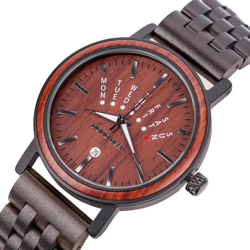 

2020 DODO DEER Auto Date Luxury Men Watches red sandal wood wholesale wood watch