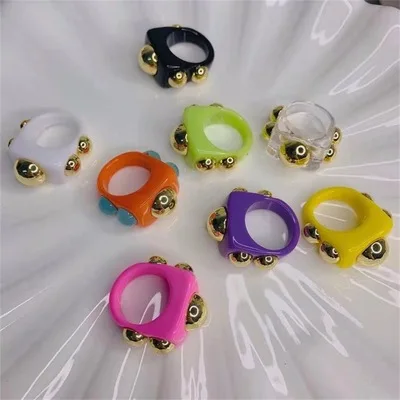 

Handmade Trendy Jewelry Cute Colorful Candy Plastic Finger Chunky Ring Retro Resin Acrylic Ring For Kids Women