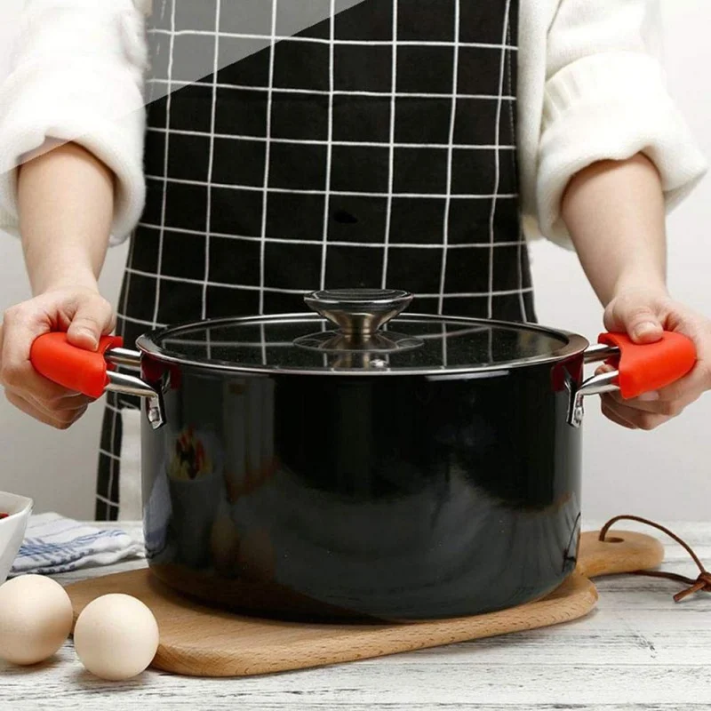 

Convenient Silicone Pot Handle Cover Non-Slip Household Pot Outdoor Insulation Kitchen Supplies Anti Scalding, Red,black