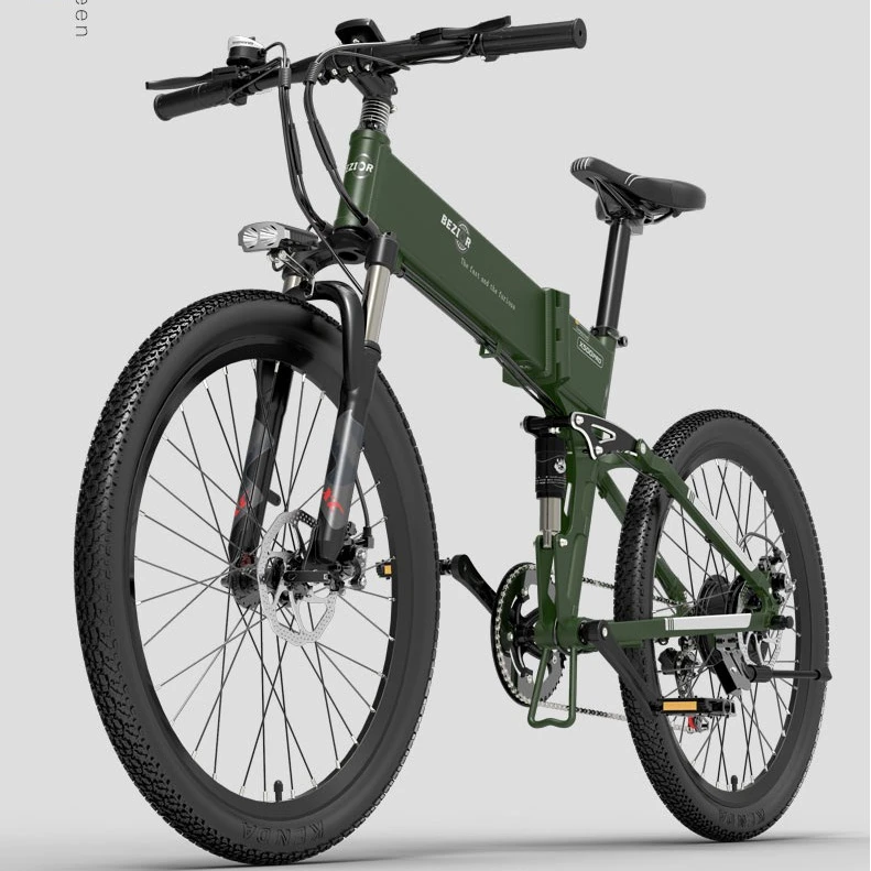 

EU in stock folding 500W electric bicycle Bezior X500Pro 48V 10.4Ah lithium battery 7 speed shift off road moped electric bike, Green/yellow