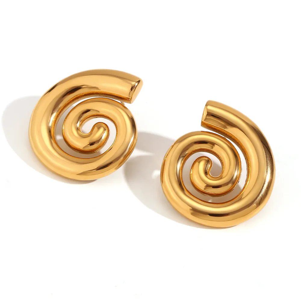 

Custom Waterproof 18K Gold Plated Stainless Steel Minimalist Geometric Spiral Stud Earrings Women Jewelry YF3617