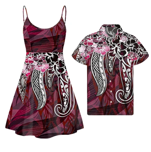 

Fashion Summer Dresses For Women Unique Custom Vintage Couple Polynesian Tribal Floral Plus Size Dresses Sexy Slip Dress, Customized color