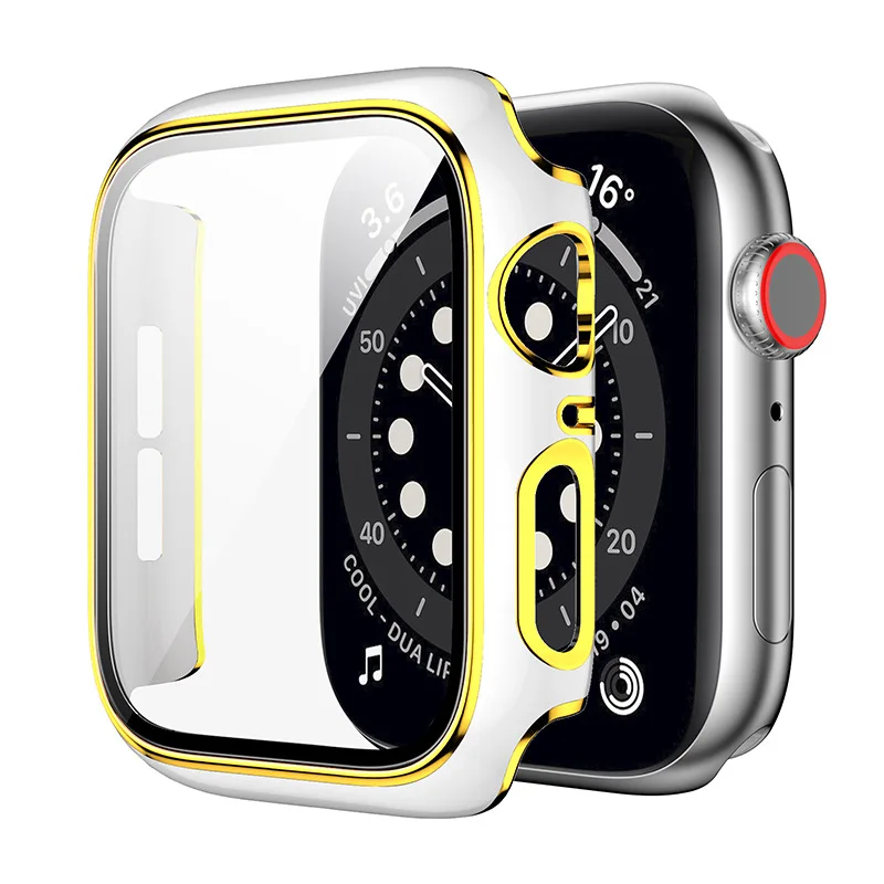 

BOORUI Laser Carving PC Watch Case Tempered Glass Protect Screen Double Color For Iwatch 7 6 5 For Apple Watch Luxury Case, 12 colors