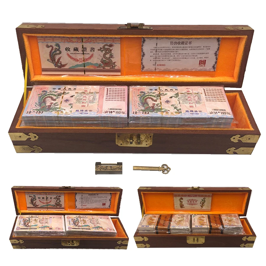 

Free shipping 1000 pcs Chinese One Hundred Quintillion Vigintillion 303 153 603 Dragon and Phoenix Banknotes With craft Box