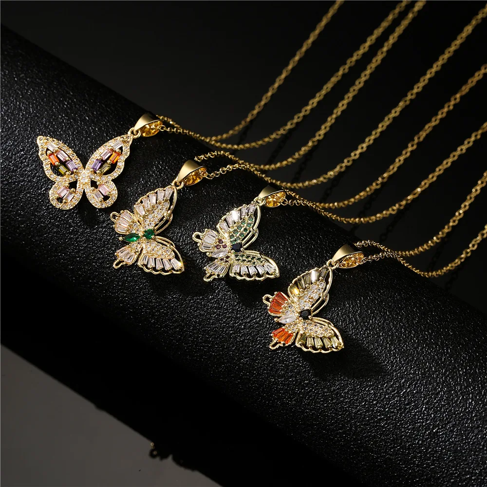 

OEM accesorios para mujer bijoux plaque or dainty jewelry 18k gold plated butterfly necklace