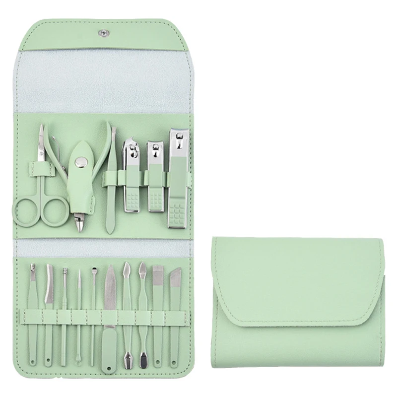 

16pcs Green Color Pedicure Care Tools Stainless Steel Women Nail Clippers Kit Grooming Kit