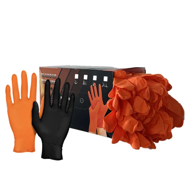 

Wholesale 10 mil Automobile industrial garage duty car repair use Black gloves 8 mil mechanical Orange pure nitrile gloves