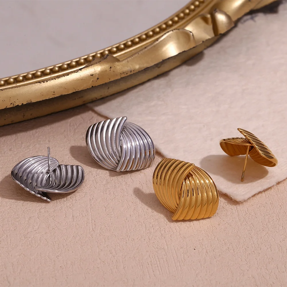 

Engraved Texture Cross Stud Earrings For Women Gold Plated Stainless Steel Fashion Jewelry Earrings