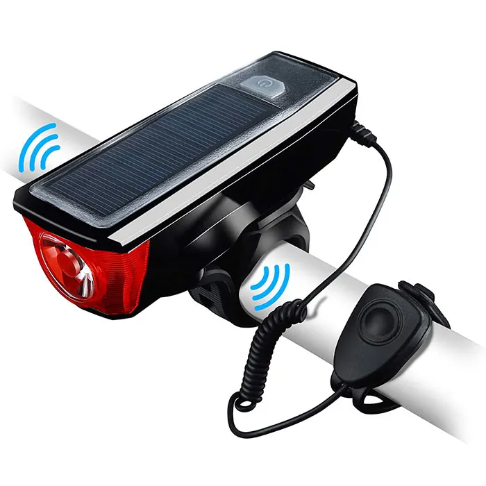 

USB and Solar Power Bank Bicycle Speaker Front LED Headlight Bell Horn Solar bike front light