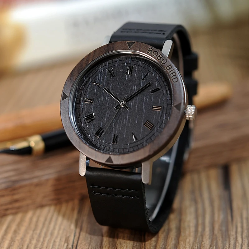 

BOBO BIRD Luxury Wood Watch Custom Logo Wooden Wrist Watch Leather Strap for Men