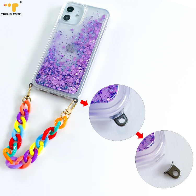 

Hand Cell Phone Chain Cover Heart Quicksand Glitter Bling Phone Case For iPhone