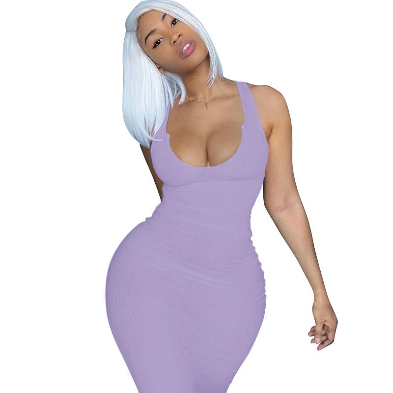 

Summer Camisole Sleeveless Deep V-Neck Slim Sexy Party Solid Color Long Dress, Picture color