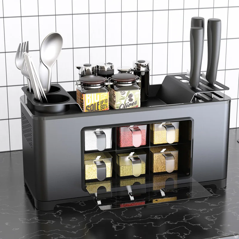 

Multifunctional Seasoning Condiment Shelf Spice Rack Organizer, Black/ silver