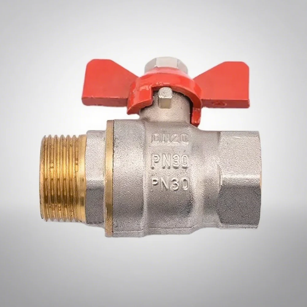 Yuhuan Italy BSP NPT Polished Surface Heavy Female X Male Thread Brass Ball Valve with Butterfly Handle
