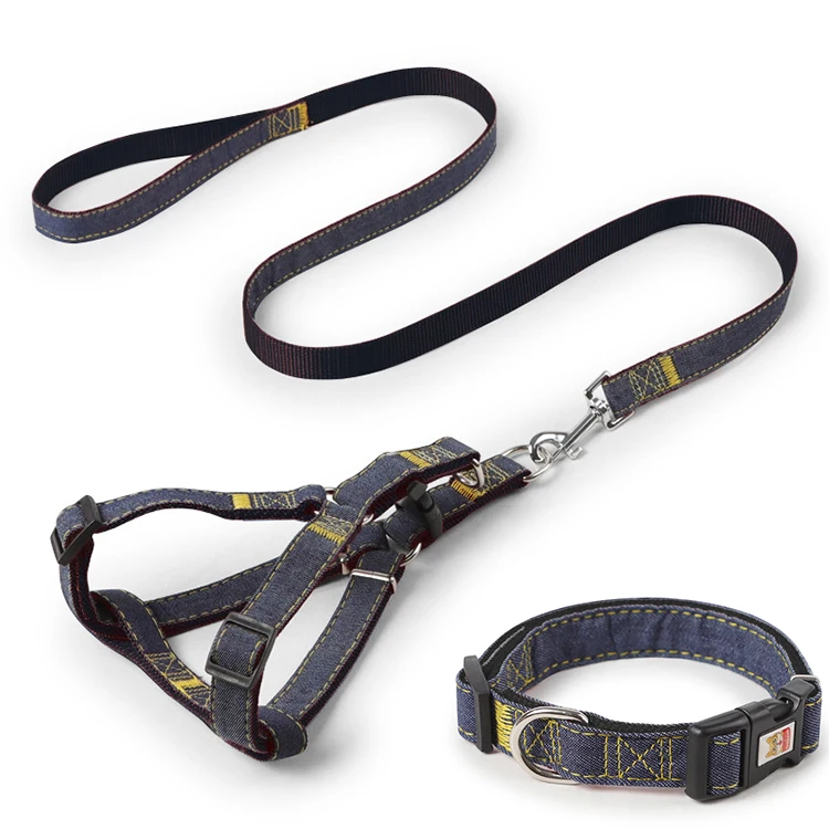 

Amazon Best Seller Pet Denim Dog Collar Leash Harness, Black/red/pink/blue