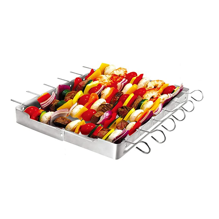 

7pcs Skewer and Foldable Grill Rack Set Heavy Duty Stainless Steel Barbecue Skewer Shish Kabob Set, Silver