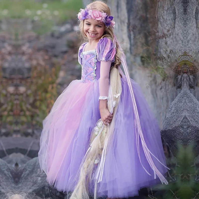 

Q187 European Style Girls Costume Princess Halloween Party Wear Rapunzel Costume Fancy Dresses For Girls, Blue