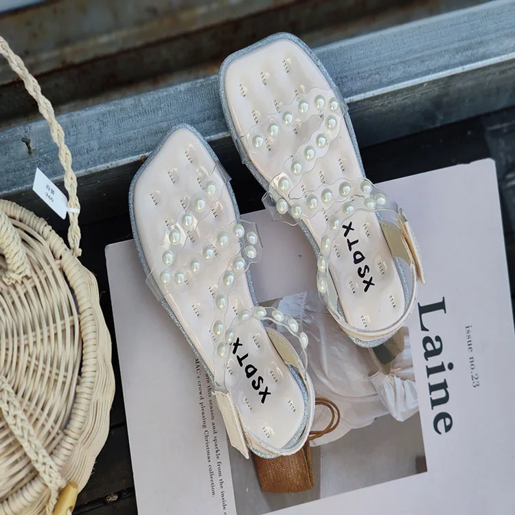 

2021 girls sandals summer new fashion big children's pearl shoes simple and cool non-slip princess shoes