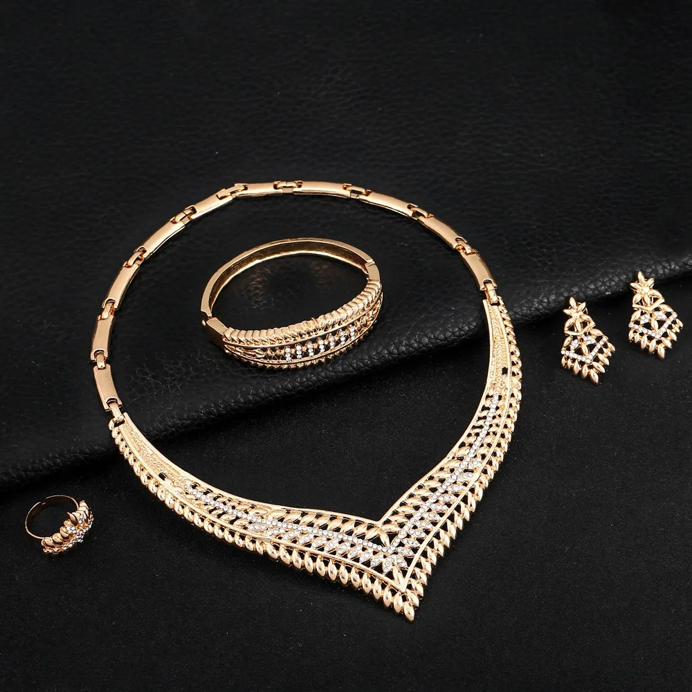 Women African Fashion Jewelry Sets Necklace Bangle Luxury Saudi 18K Gold Plated Dubai Red Crystal Wedding Bridal Jewelry Set