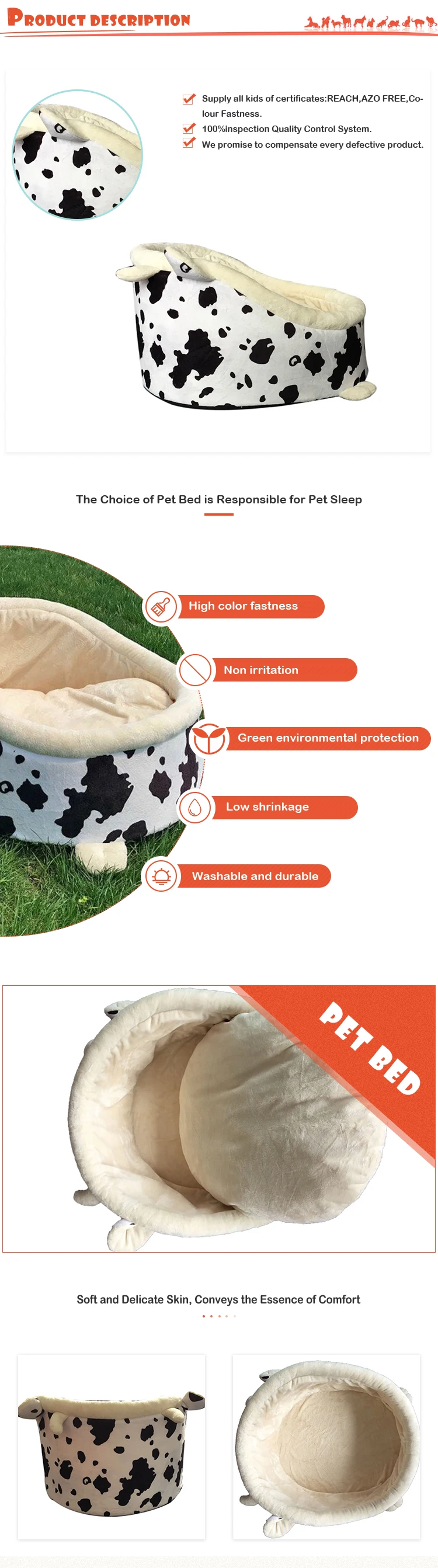 Cow pattern pet bed for car Cute pet bed with Removable Cover for dogs and cats
